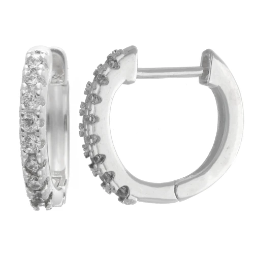 14 mm Thin Round Hoop Earrings with Zirconium Oxides - Fine silver plated x2