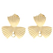Ribbed flower earstuds, 18x19.5 mm, with closed hoop - Fine gold plated x2