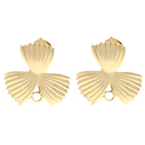 Ribbed flower earstuds, 18x19.5 mm, with closed hoop - Fine gold plated x2