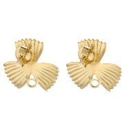 Ribbed flower earstuds, 18x19.5 mm, with closed hoop - Fine gold plated x2