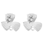 18x19.5 mm ribbed flower earstuds with closed rings - Fine silver plated (2 pairs)