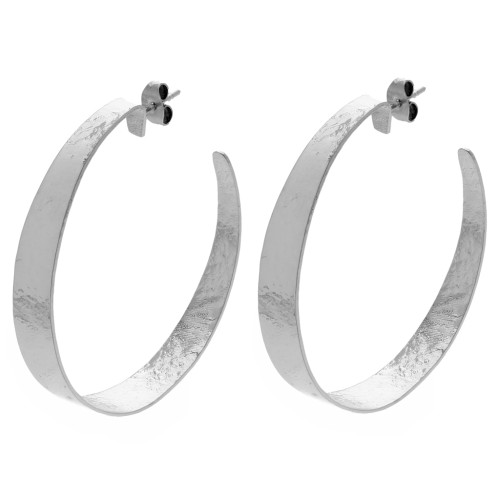 47 mm Wide Open Hammered Hoop Earrings - Fine silver plated x2