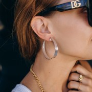 47 mm Wide Open Hammered Hoop Earrings - Fine silver plated x2