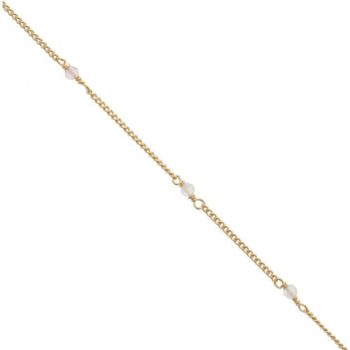 Gift - Curb Chain 2 mm with Rose Quartz 925 Sterling Silver Gilt x50cm