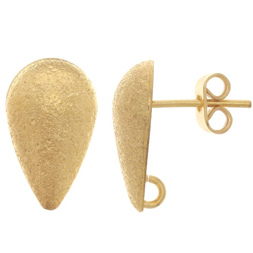 Stud earrings diamond drop 14x8 mm - open hoop - Gold x2