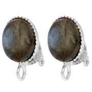 Ear clips for oval cabochon 10x8 mm with open ring - Silver 925 x2