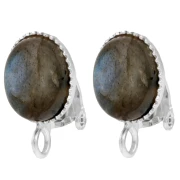Ear clips for oval cabochon 10x8 mm with open ring - Silver 925 x2
