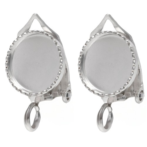 Ear clips for 8 mm round cabochon with open ring - Silver 925 x2