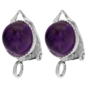 Ear clips for 8 mm round cabochon with open ring - Silver 925 x2