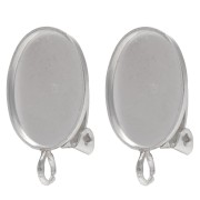 Ear clips for oval cabochon 14x10 mm with open ring - Silver 925 x2