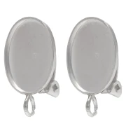Ear clips for oval cabochon 14x10 mm with open ring - Silver 925 x2