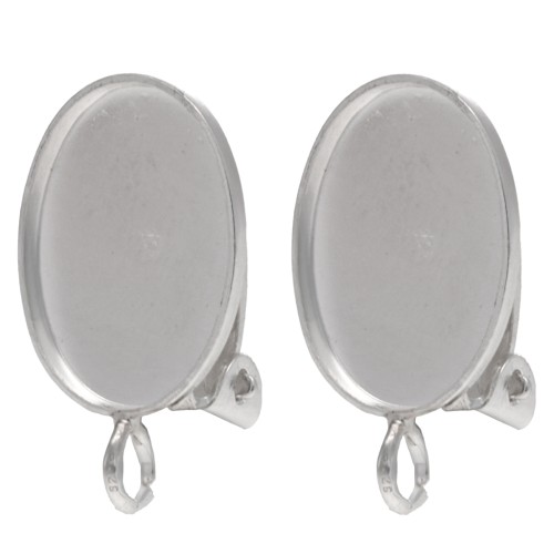 Ear clips for oval cabochon 14x10 mm with open ring - Silver 925 x2