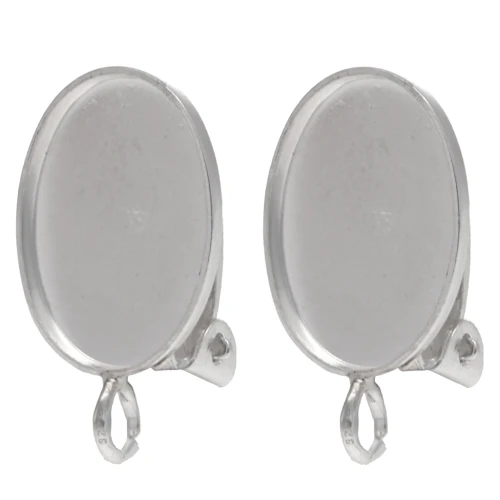 Ear clips for oval cabochon 14x10 mm with open ring - Silver 925 x2