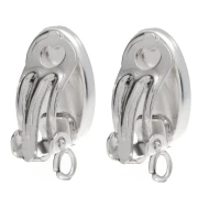 Ear clips for oval cabochon 14x10 mm with open ring - Silver 925 x2