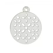 Round charm flower 15 mm Sterling Silver  x1