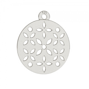 Round charm flower 15 mm Sterling Silver  x1