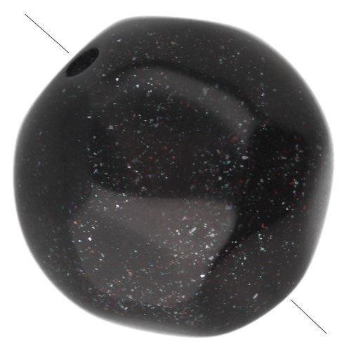 10 mm irregular round faceted opaque resin beads - Glittery black x6