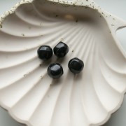 10 mm irregular round faceted opaque resin beads - Glittery black x6