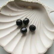 10 mm irregular round faceted opaque resin beads - Glittery black x6