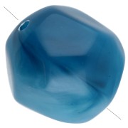 12mm Irregular Round Faceted Beads, Translucent Resin, Blue Marbled with White x4