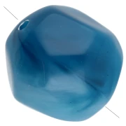 12mm Irregular Round Faceted Beads, Translucent Resin, Blue Marbled with White x4