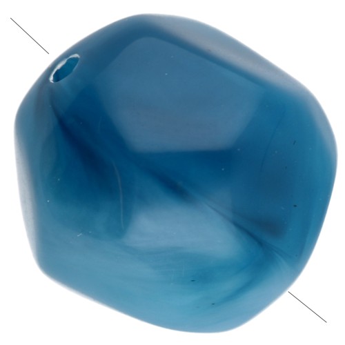 12mm Irregular Round Faceted Beads, Translucent Resin, Blue Marbled with White x4