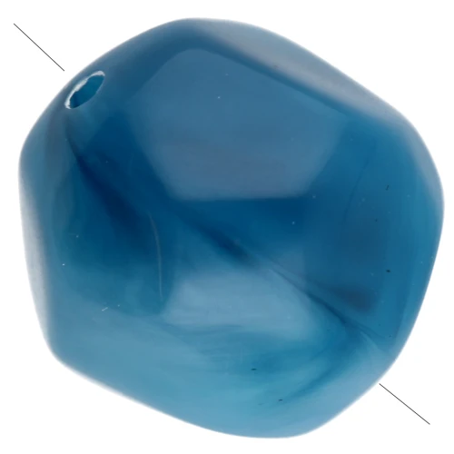12mm Irregular Round Faceted Beads, Translucent Resin, Blue Marbled with White x4