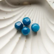 12mm Irregular Round Faceted Beads, Translucent Resin, Blue Marbled with White x4