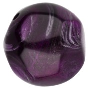 14 mm irregular faceted round bead, translucent resin - Marbled eggplant