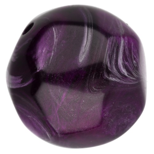 14 mm irregular faceted round bead, translucent resin - Marbled eggplant