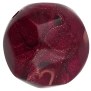 14 mm irregular round faceted beads in opaque resin - Bordeaux marbled x1