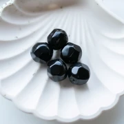 14 mm round irregular faceted opaque resin beads - Black x1