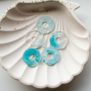 21 mm resin doughnut pendant - Transparent - Turquoise marbled x1