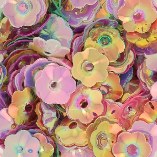 Set of spangles flowers 7.5mm Multicolor Pastel iridescent x10g