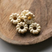 Rondelle beads 18 mm twisted effect in opaque resin - Ivory x4