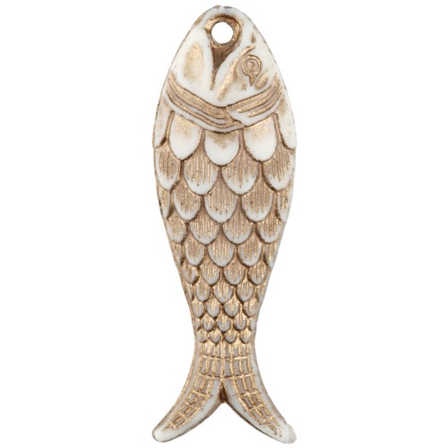 27x9 mm Resin Fish Pendant - Ivory Gold x1