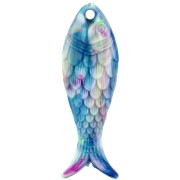 Fish pendant 27x9 mm in resin - Marbled Blue - Mangenta - Fluorescent green x1