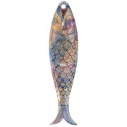 Fish pendant 48x11.5 mm in resin - Multicolored marbled - Gold x1