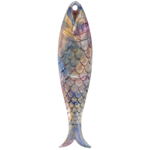 Fish pendant 48x11.5 mm in resin - Multicolored marbled - Gold x1