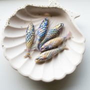 Fish pendant 48x11.5 mm in resin - Multicolored marbled - Gold x1