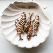 Fish pendant 48x11.5 mm in resin - Bronze - Multicolored marble x1