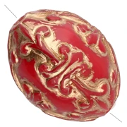 14x11 mm olive bead in opaque resin - Baroque decor - Red - Gold x1