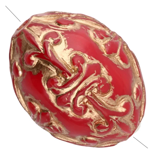 14x11 mm olive bead in opaque resin - Baroque decor - Red - Gold x1