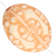 14x11 mm olive bead in opaque resin - Baroque decor - Ivory - Orange x1