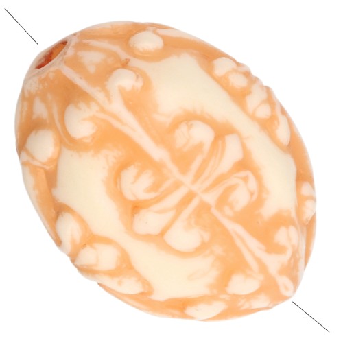 14x11 mm olive bead in opaque resin - Baroque decor - Ivory - Orange x1