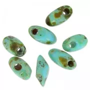 Long Magatama Miyuki 4x7mm  LMA-4514 - Op Turquoise Blue Picasso x 10g