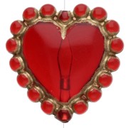17.5 mm heart bead with mini clear resin balls - Red - Gold x1