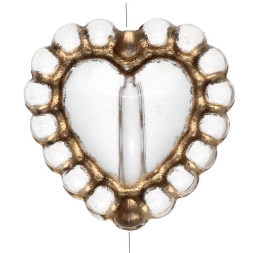 10 mm heart beads with mini clear resin balls - Crystal - Gold x4