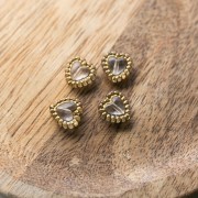 10 mm heart beads with mini clear resin balls - Crystal - Gold x4