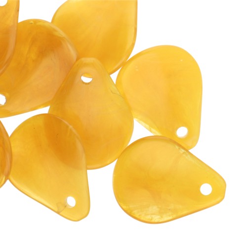 Curved flower petals 14x10.5 mm in resin - Honey yellow marbled x8